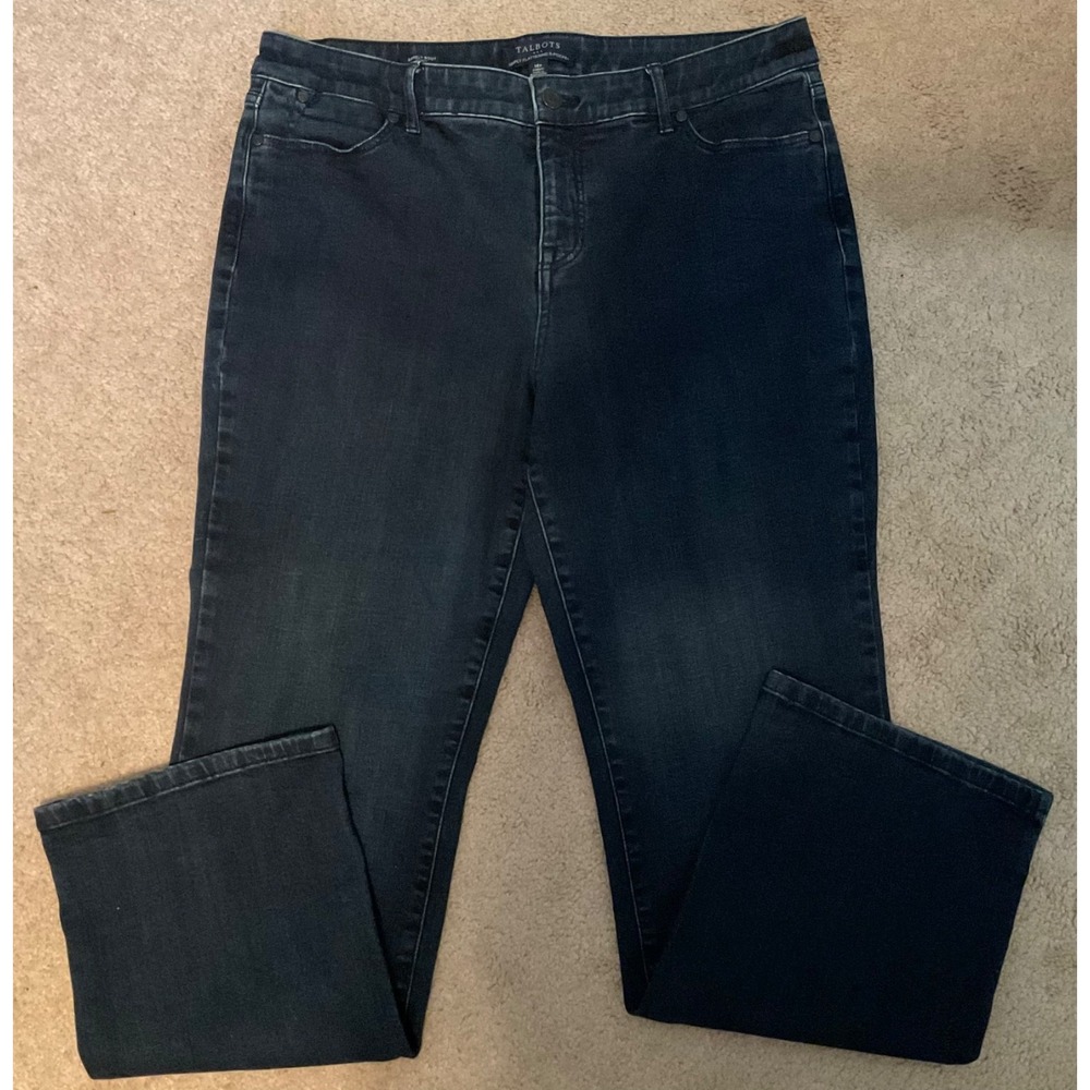 TALBOTS 14P CURVY BARELY BOOT CUT BLUE JEANS 5 Pocket SIMPLY FLATTERING STRETCH